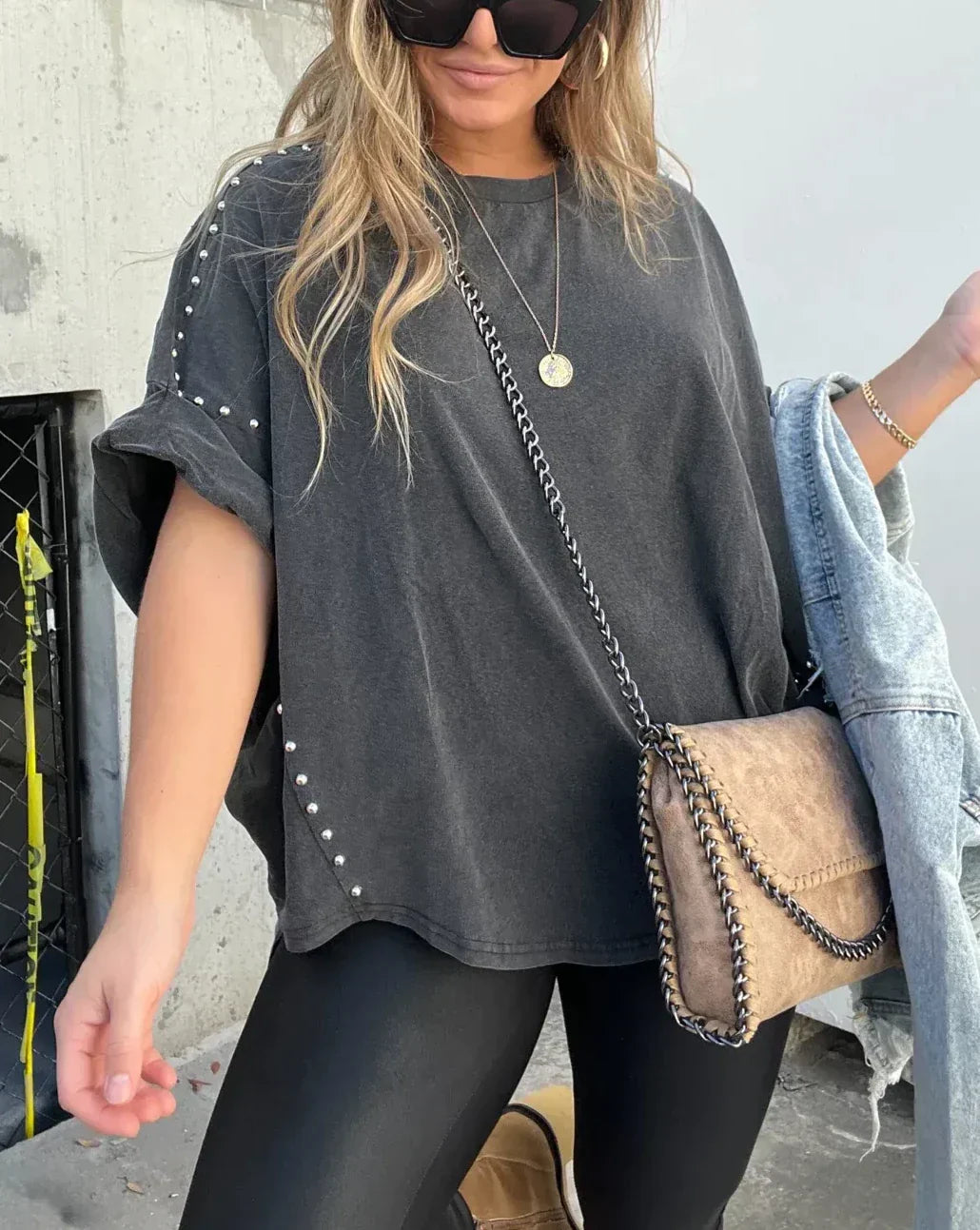 Amelvia Naya Studded Oversized Tee – Effortless Edge & Everyday Comfort